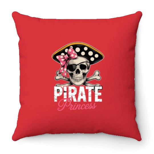 Pirate Princess Skull and Crossbones with Pink Bow Throw Pillows