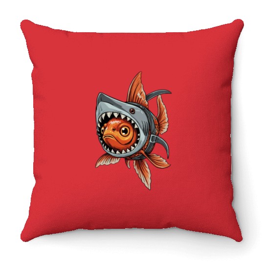 Fierce Fish Shark Hybrid Art Throw Pillows