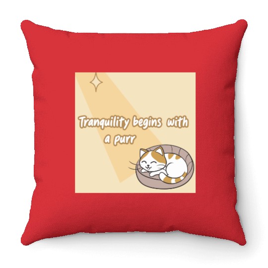 Peaceful Cat Relaxation Illustration Throw Pillows