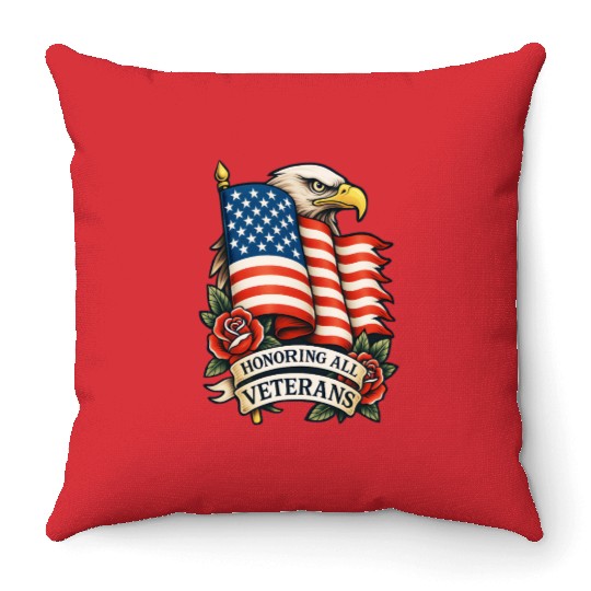 Veterans Flag and Eagle Tribute Design Throw Pillows