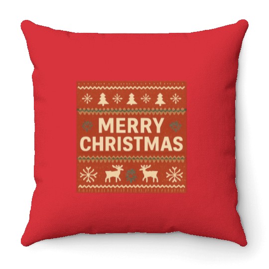 Festive Christmas Reindeer and Snowflakes Print Throw Pillows