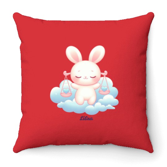 Sweet Bunny Libra Illustration Throw Pillows