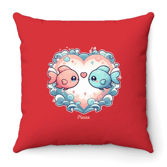 Celestial Pisces Love Heart Illustration Throw Pillows