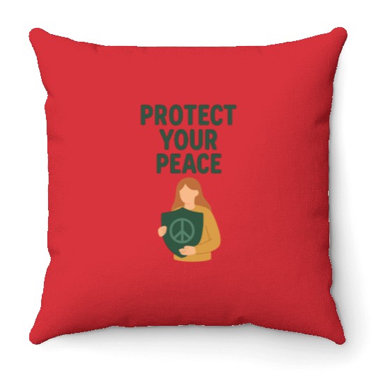 Peaceful Defender Shield Illustration Throw Pillows