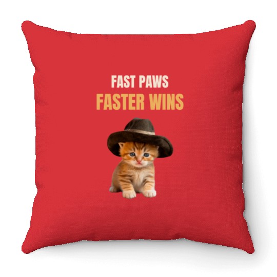 Fast Paws, Faster Wins - Cat Pickleball Throw Pillows