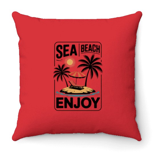 Beach Sunset Palm Island Graphic Throw Pillows