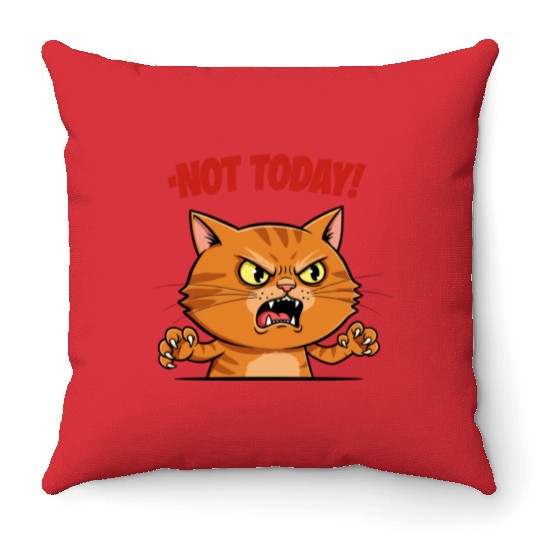 Not Today Angry Cat Throw Pillows | Funny Grumpy Cat Mem