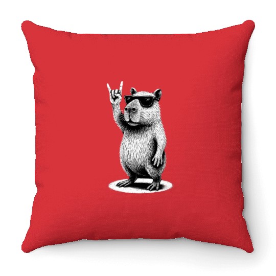 Retro Capybara Rock and Roll Music Capybara Lovers Throw Pillows
