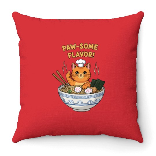 Paw-some Flavor Ramen Cat Throw Pillows