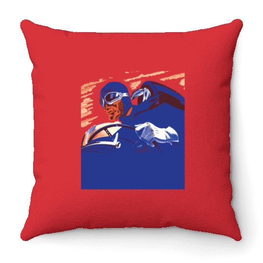 Car Driver in Blue Throw Pillows