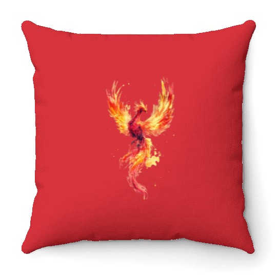 Fiery Phoenix Watercolor Illustration Throw Pillows
