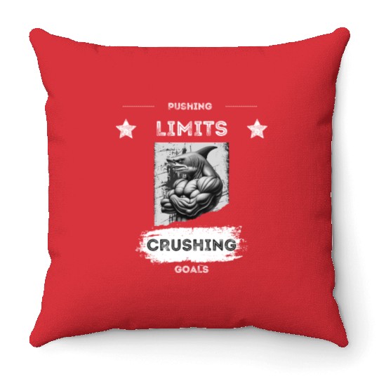 PUSHING LIMITS – Ripped Shark Gym Design Throw Pillows