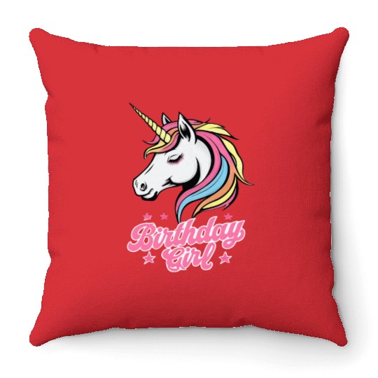 Sparkling Rainbow Unicorn Birthday Throw Pillows