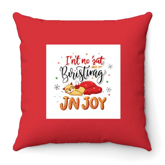 Festive Cat Joy Christmas Design Throw Pillows