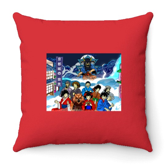Mythical Samurai Wolf Theater Throw Pillows