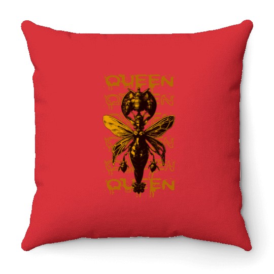 Queen Bee Warrior – Dark Fantasy Insect Art Throw Pillows