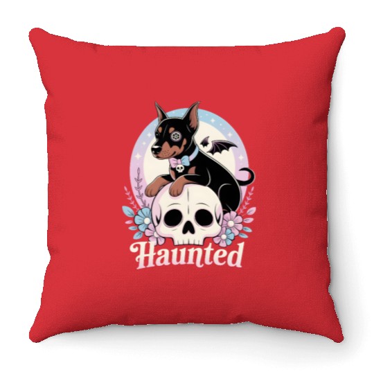 Haunted Doberman Puppy – Spooky Cute Gothic Dog Throw Pillows