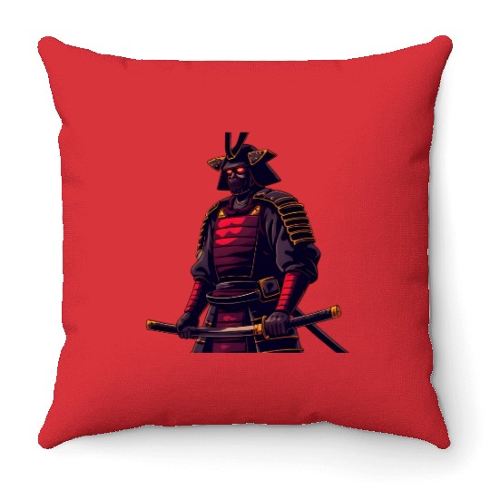 Dark Samurai Warrior Illustration Throw Pillows