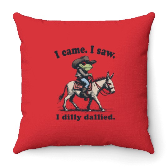 i cam i saw i dilly dallied Wild West Frog Cowboy Throw Pillows