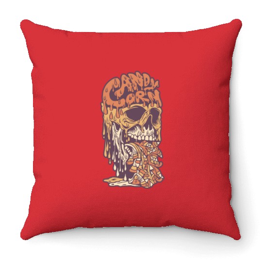 Candy Corn Skull Throw Pillows