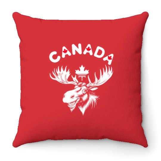 Canadian Moose with Maple Leaf Emblem Throw Pillows