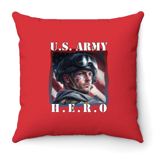 US Army Hero American Soldier Patriotic Apparel Throw Pillows