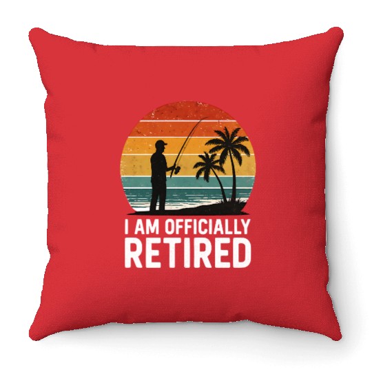 I Am Officially Retired Fishing Sunset Design Throw Pillows