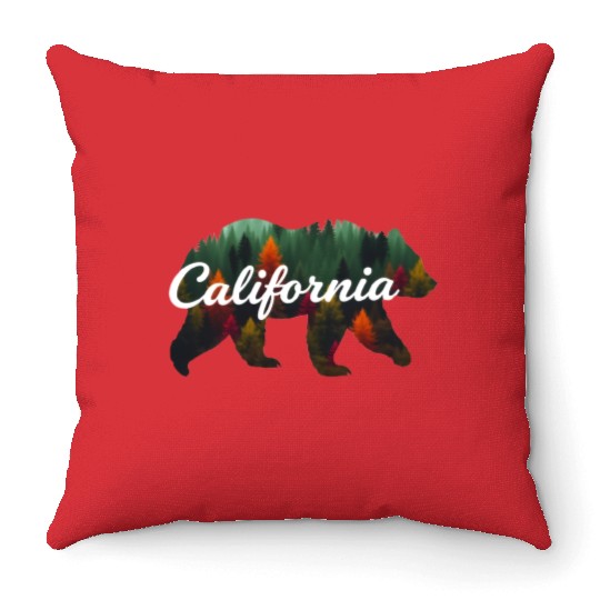 California Bear Forest Scene Throw Pillows