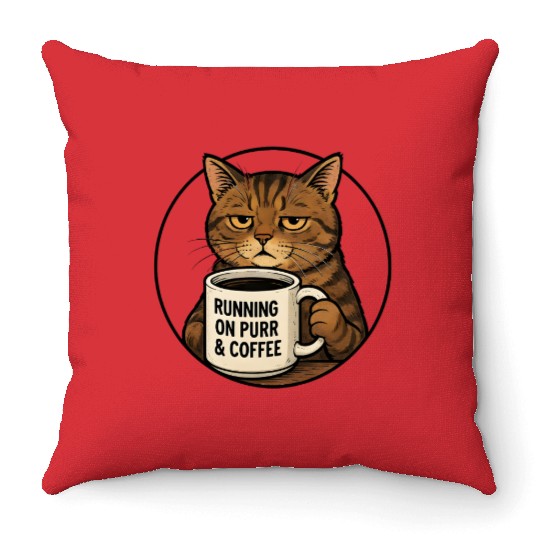 Running on Purr & Coffee Throw Pillows