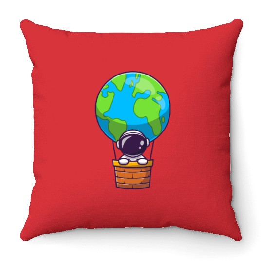 Earth Balloon Illustration Throw Pillows
