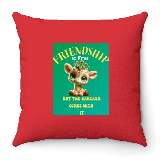 Whimsical Friendshippissed Giraffe Illustration Throw Pillows