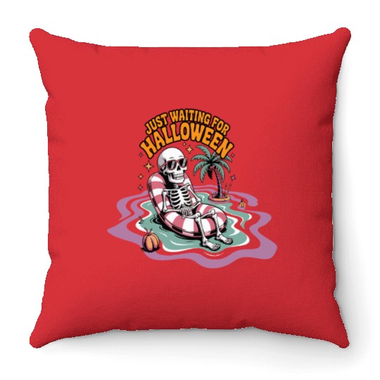 Chill Skeleton Halloween Vibes Throw Pillows
