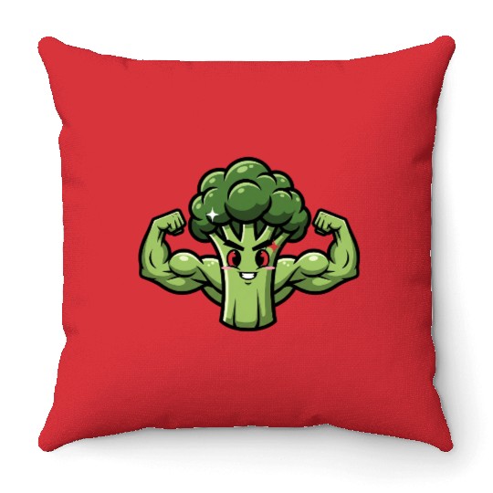 Muscular Broccoli Throw Pillows