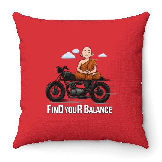 Meditative Monk on Motorcycle Design Throw Pillows