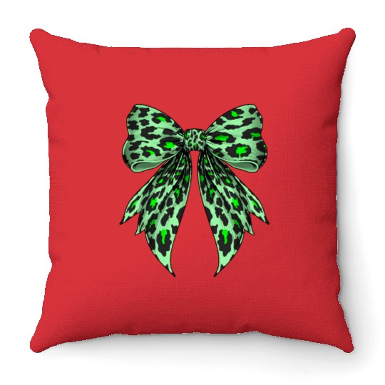 Coquette Bow Cheetah Animal Pattern Lime Green Throw Pillows