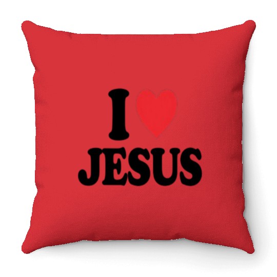 Heart and Cross with I Love Jesus Message Throw Pillows