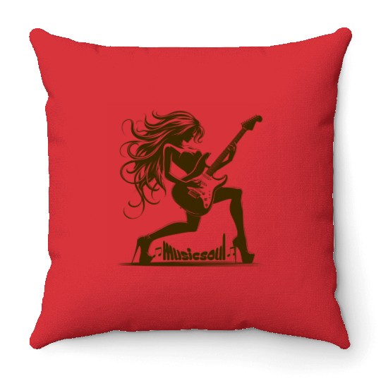 Electric guitar player with typography. Throw Pillows