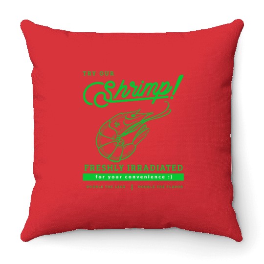 Radioactive Shrimp Retro Parody Throw Pillows