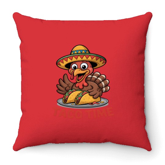 Festive Mexican Turkey Taco Design Throw Pillows