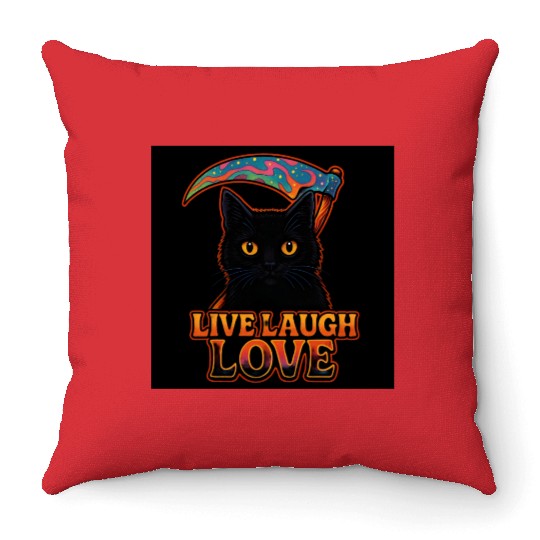 Black Cat Psychedelic Live Laugh Love Throw Pillows