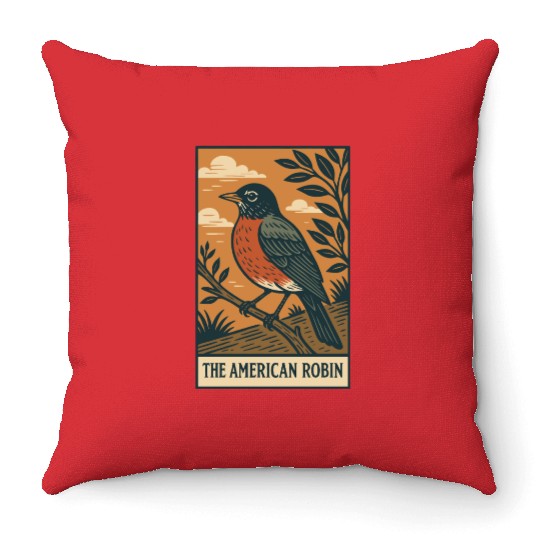 American Robin Nature Illustration Throw Pillows