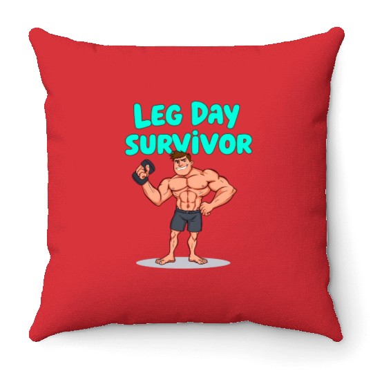 Leg Day Survivor Gym Throw Pillows