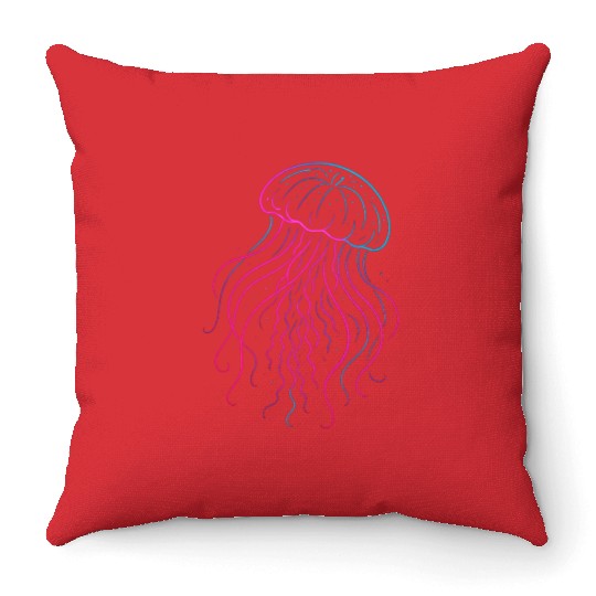 Neon Jellyfish Underwater Glow Throw Pillows