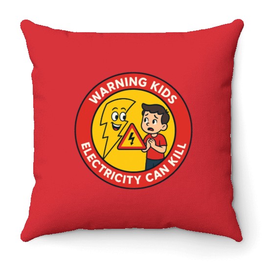 Warning Kids Electricity Safety Badge Throw Pillows