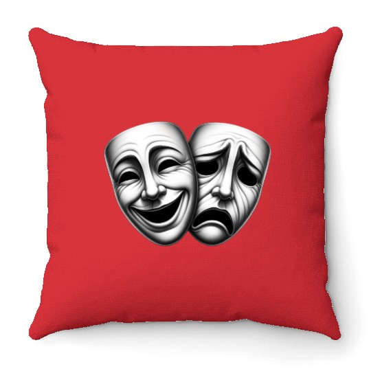 Comedy and Tragedy Masks – Classic Theater Art  Throw Pillows