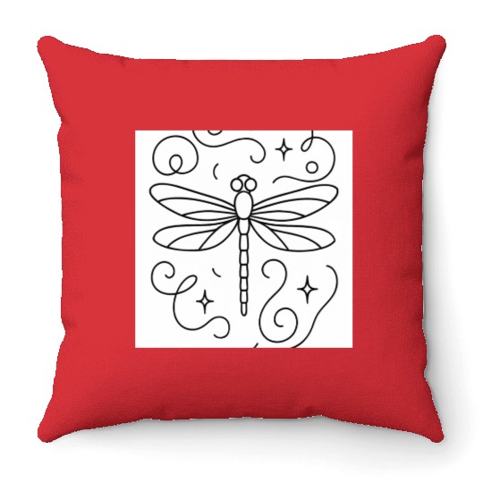“Minimal line art dragonfly, soft curves, modern  Throw Pillows