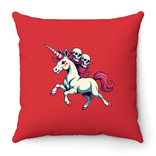 Dark Fantasy Unicorn with Skulls Throw Pillows