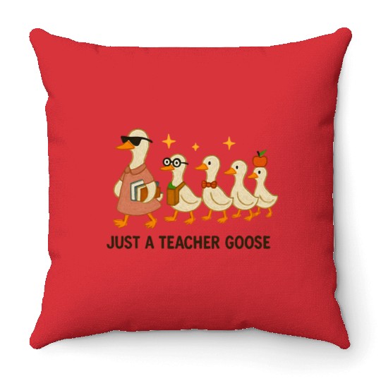 Whimsical Teacher Goose with Ducklings Throw Pillows