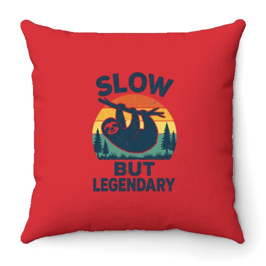 Legendary Sloth Sunset Illustration Throw Pillows