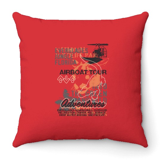 Airboat Alligator Tours Florida Everglades Throw Pillows